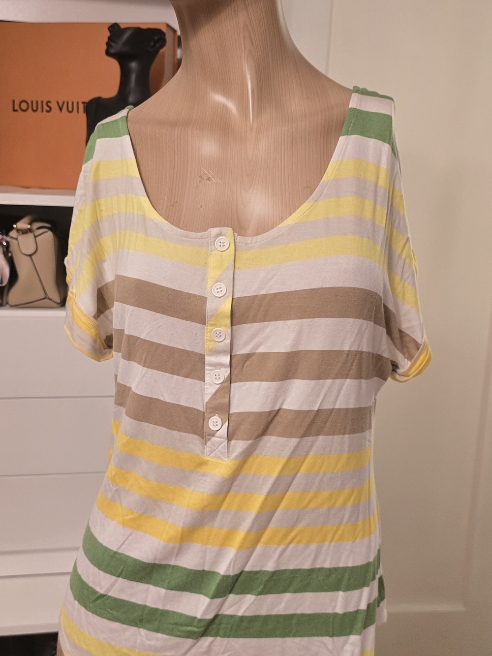 89th & Madison Striped Henley Tee in Yellow, Green & Tan